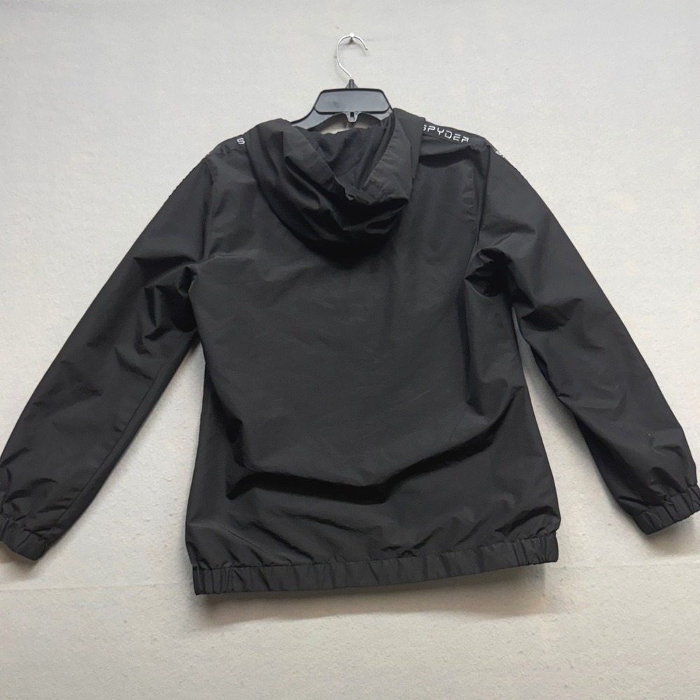 Spyder Windbreaker Jacket Mens M Black Full Zip Hooded Logo Tape Lightweight - Picture 2 of 11